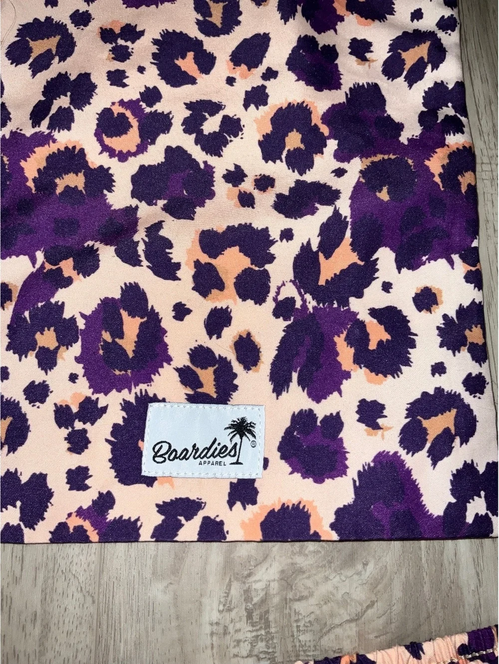 Boardies Men's Medium Purple and Leopard Print Swim Shorts with Carrying Pouch